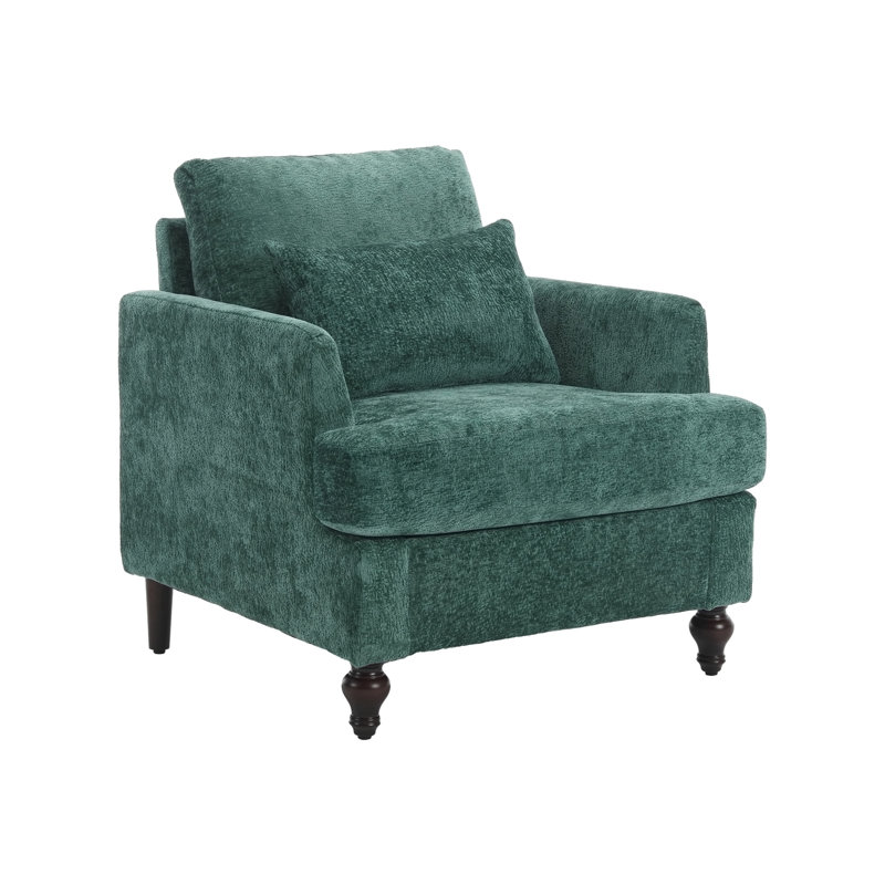 Djavad 29.53 Wide Armchair with Studded and Solid Wood Frame Tufted Club Chair Alcott Hill Fabric Emerald Chenille